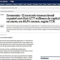 El mercado transaccional espaol moviliz 3.777 millones de capital en enero, un 40,5% menos, segn TTR